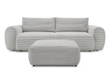 3er Sofa mit Hocker BOBOCHIC LUCIEN Cord-Stoff hellgrau