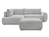 Ecksofa mit Hocker BOBOCHIC LUCIEN Cord-Stoff hellgrau
