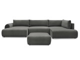 Panorama-Ecksofa mit Hocker BOBOCHIC LUCIEN Stoff dunkelgrau