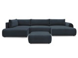 Panorama-Ecksofa mit Hocker BOBOCHIC LUCIEN Stoff dunkelblau