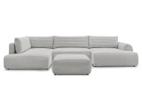Panorama-Ecksofa mit Hocker BOBOCHIC LUCIEN Cord-Stoff hellgrau