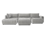 Panorama-Ecksofa mit Hocker BOBOCHIC ARSENE Samt hellgrau