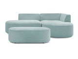 Ecksofa mit Hocker BOBOCHIC ROUSSEAU Cord-Stoff hellblau