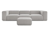 3er Sofa mit Hocker BOBOCHIC ZEPHYR Stoff mit Textur hellgrau