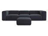 3er Sofa mit Hocker BOBOCHIC ZEPHYR Stoff mit Textur dunkelblau