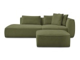 3er Sofa mit Hocker BOBOCHIC LEOPOLD Stoff mit Textur dunkelgrün
