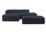 Ecksofa mit Hocker BOBOCHIC ANNECY Boucle-Stoff dunkelblau