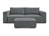 3er Sofa mit Hocker BOBOCHIC CHELSEA Cord-Stoff dunkelgrau