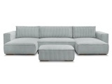 Panorama-Ecksofa mit Hocker BOBOCHIC CHELSEA Cord-Stoff hellgrau