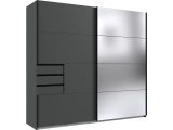MID.YOU, MID.YOU Schwebetürenschrank in graphitfarben , Saigon , Metall , 4 Fächer , 3 Schubladen , 225x210x64 cm , Dekorfolie,Dekorfolie,Nachbildung,Nachbildung , 001787040009