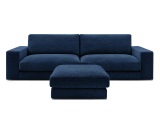 3er Sofa mit Hocker BOBOCHIC LEONARD Stoff mit Textur dunkelblau