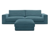 3er Sofa mit Hocker BOBOCHIC LEONARD Cord-Stoff hellblau