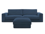 3er Sofa mit Hocker BOBOCHIC LEONARD Cord-Stoff dunkelblau