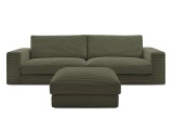 3er Sofa mit Hocker BOBOCHIC LEONARD Cord-Stoff grün