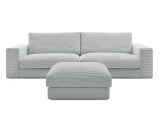 3er Sofa mit Hocker BOBOCHIC LEONARD Cord-Stoff hellgrau