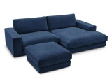 Ecksofa mit Hocker BOBOCHIC LEONARD Stoff mit Textur dunkelblau