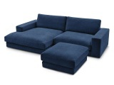 Ecksofa mit Hocker BOBOCHIC LEONARD Stoff mit Textur dunkelblau