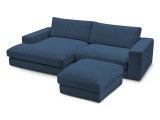 Ecksofa mit Hocker BOBOCHIC LEONARD Cord-Stoff dunkelblau