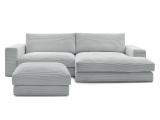 Ecksofa mit Hocker BOBOCHIC LEONARD Cord-Stoff hellgrau