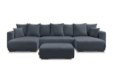 Panorama-Ecksofa mit Hocker BOBOCHIC SIDONIE Stoff chiniert dunkelblau