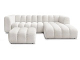 Ecksofa mit Hocker BOBOCHIC TALIA Boucle-Stoff weiss