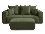 2er Sofa mit Hocker BOBOCHIC SIDONIE Stoff chiniert grün