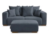 2er Sofa mit Hocker BOBOCHIC SIDONIE Stoff chiniert dunkelblau