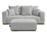 2er Sofa mit Hocker BOBOCHIC SIDONIE Stoff chiniert hellgrau