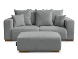 2er Sofa mit Hocker BOBOCHIC SIDONIE Stoff chiniert dunkelgrau