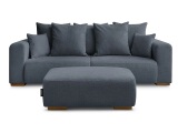 3er Sofa mit Hocker BOBOCHIC SIDONIE Stoff chiniert dunkelblau