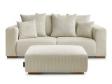 2er Sofa mit Hocker BOBOCHIC SIDONIE Cord-Stoff beige