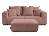 2er Sofa mit Hocker BOBOCHIC SIDONIE Cord-Stoff rosa