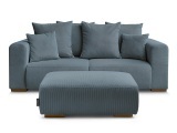 2er Sofa mit Hocker BOBOCHIC SIDONIE Cord-Stoff dunkelblau