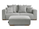2er Sofa mit Hocker BOBOCHIC SIDONIE Cord-Stoff hellgrau