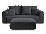 2er Sofa mit Hocker BOBOCHIC SIDONIE Cord-Stoff schwarz