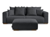 3er Sofa mit Hocker BOBOCHIC SIDONIE Cord-Stoff schwarz