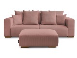 3er Sofa mit Hocker BOBOCHIC SIDONIE Cord-Stoff rosa