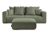 3er Sofa mit Hocker BOBOCHIC SIDONIE Cord-Stoff grün