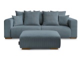 3er Sofa mit Hocker BOBOCHIC SIDONIE Cord-Stoff dunkelblau