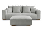 3er Sofa mit Hocker BOBOCHIC SIDONIE Cord-Stoff hellgrau