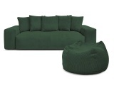 3er Sofa mit Hocker BOBOCHIC VOLTAIRE Cord-Stoff grün