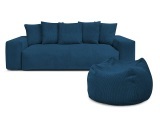 3er Sofa mit Hocker BOBOCHIC VOLTAIRE Cord-Stoff dunkelblau