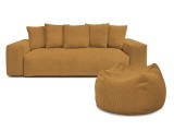 3er Sofa mit Hocker BOBOCHIC VOLTAIRE Cord-Stoff gelb