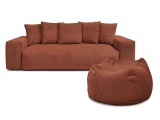 3er Sofa mit Hocker BOBOCHIC VOLTAIRE Cord-Stoff orange