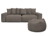 Sofa mit Hocker BOBOCHIC VOLTAIRE Cord-Stoff taupe