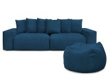Sofa mit Hocker BOBOCHIC VOLTAIRE Cord-Stoff dunkelblau