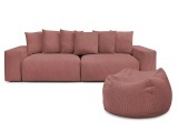 Sofa mit Hocker BOBOCHIC VOLTAIRE Cord-Stoff rosa