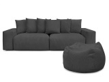 Sofa mit Hocker BOBOCHIC VOLTAIRE Cord-Stoff dunkelgrau