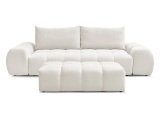 3er Sofa mit Hocker BOBOCHIC EVEREST Stoff mit Textur weiss