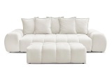 3er Sofa mit Hocker BOBOCHIC EVEREST Stoff mit Textur weiss